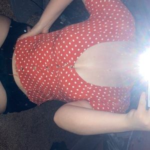 orange and white top